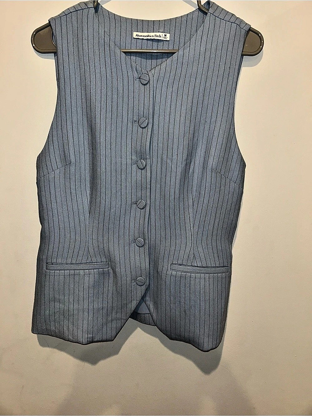 Abercrombie & Fitch Tailored Button-Up Vest Blue Striped Size Medium